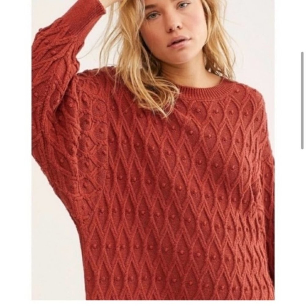 Free People burnt Orange Nicole cable knit dot textured oversized sweater dress - Picture 2 of 10